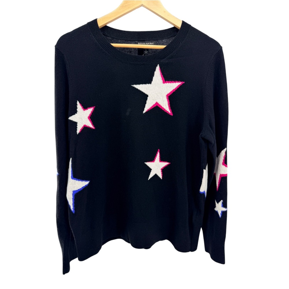 Banana Republic Black Italian Merino Wool Star Sweater L NWT Pop Art Whimsygoth